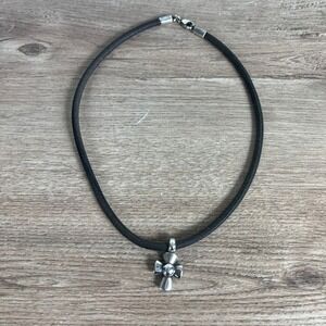 James Avery Sterling Silver Cross Necklace Black Cord Choker